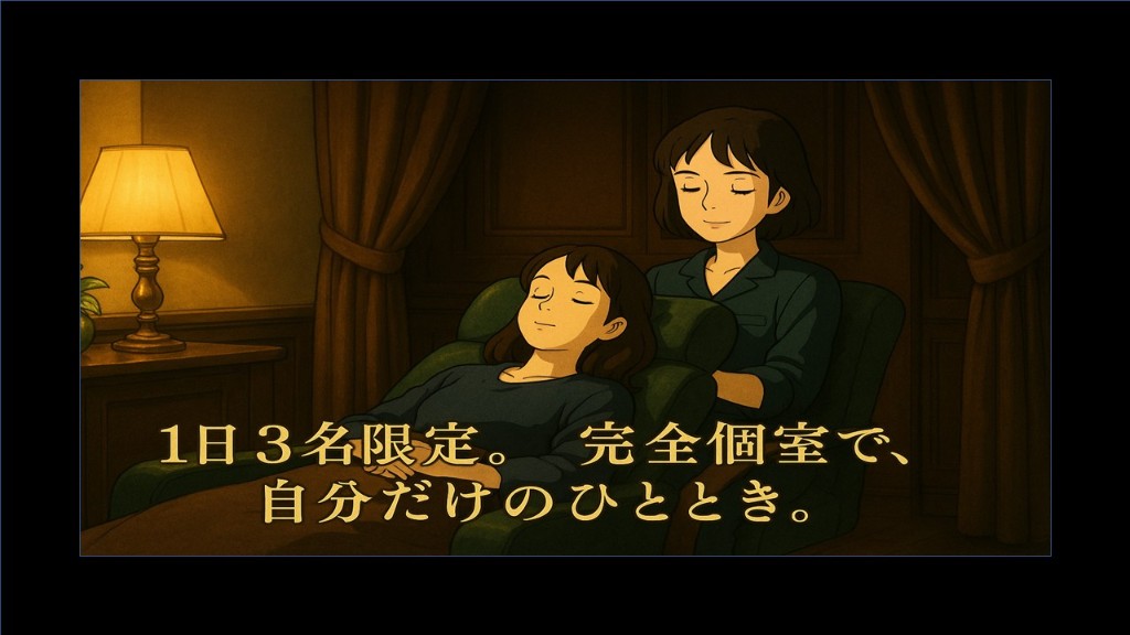 1日3名限定。完全個室で、自分だけのひととき。